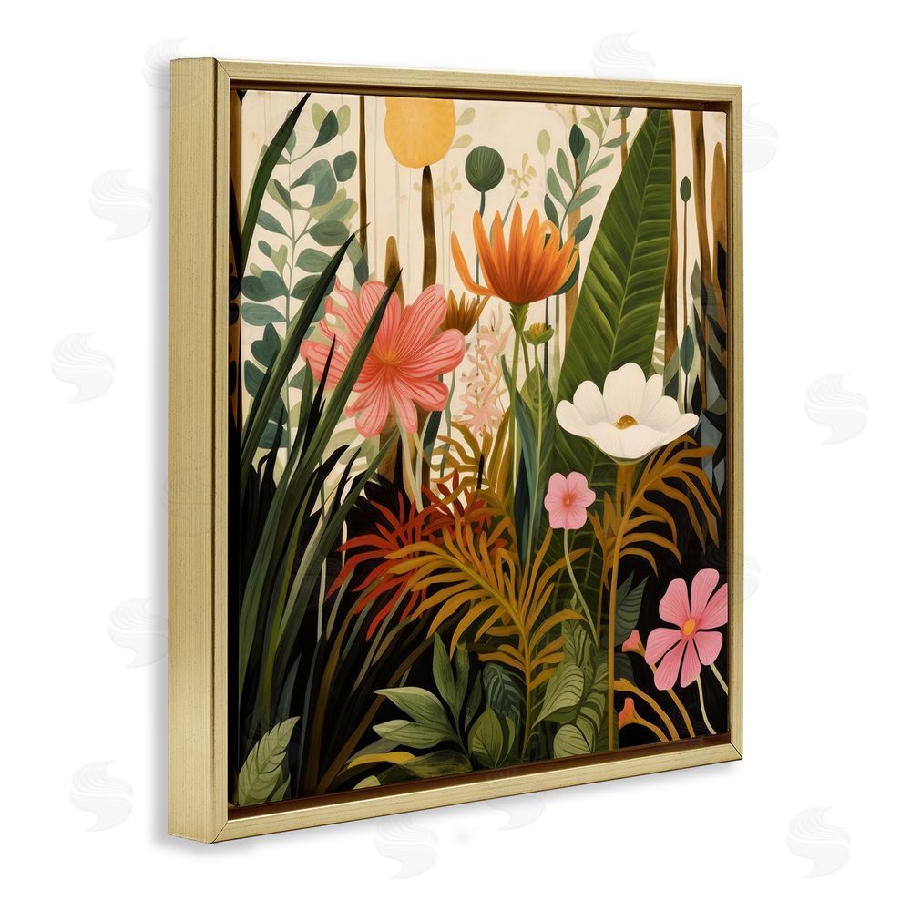 Lazar Studio Botanical Embrace in the Jungle Gold Floating Frame Stretched Canvas Wall Art Print