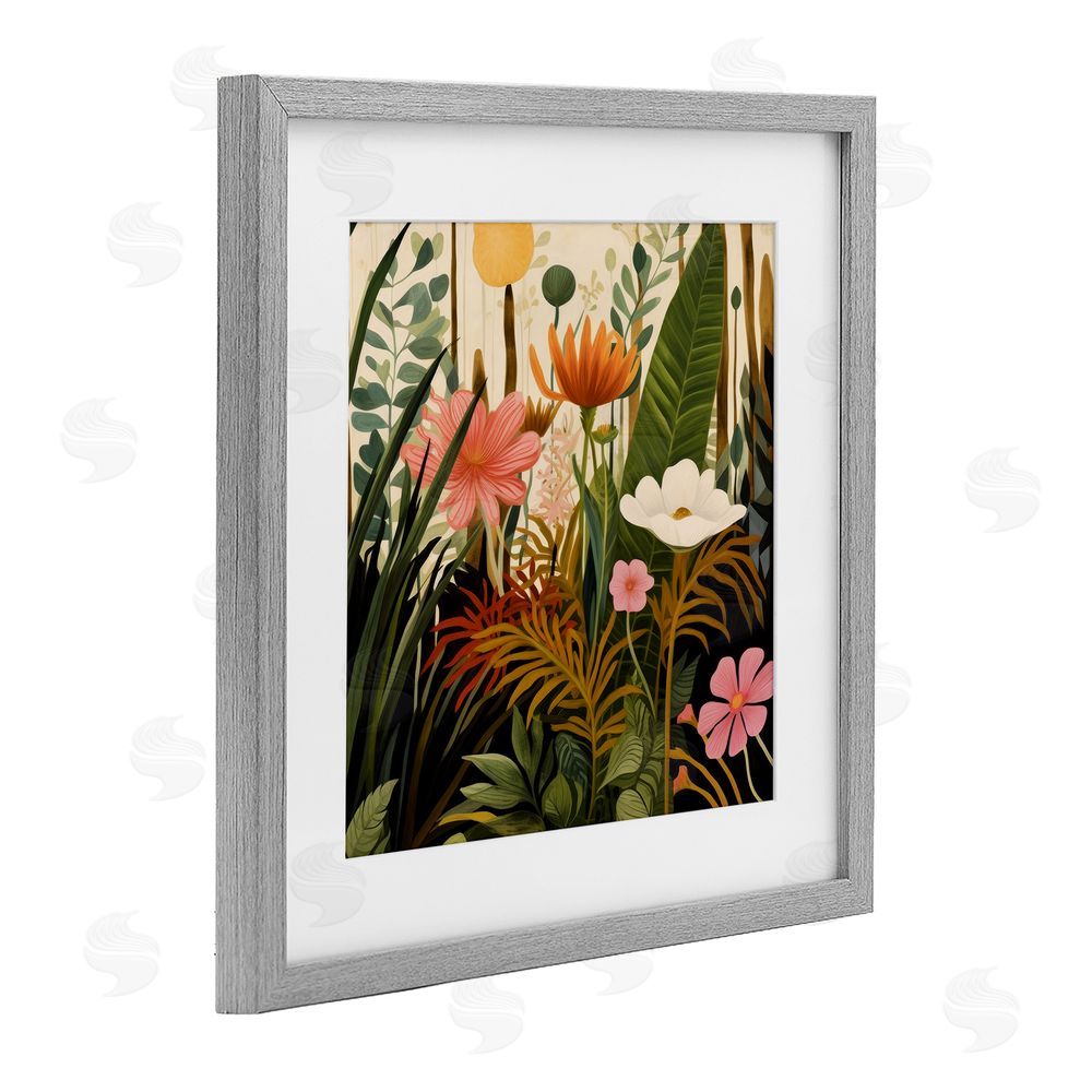 Lazar Studio Botanical Embrace in the Jungle Gray Framed Print Under Glass with Matting Wall Art