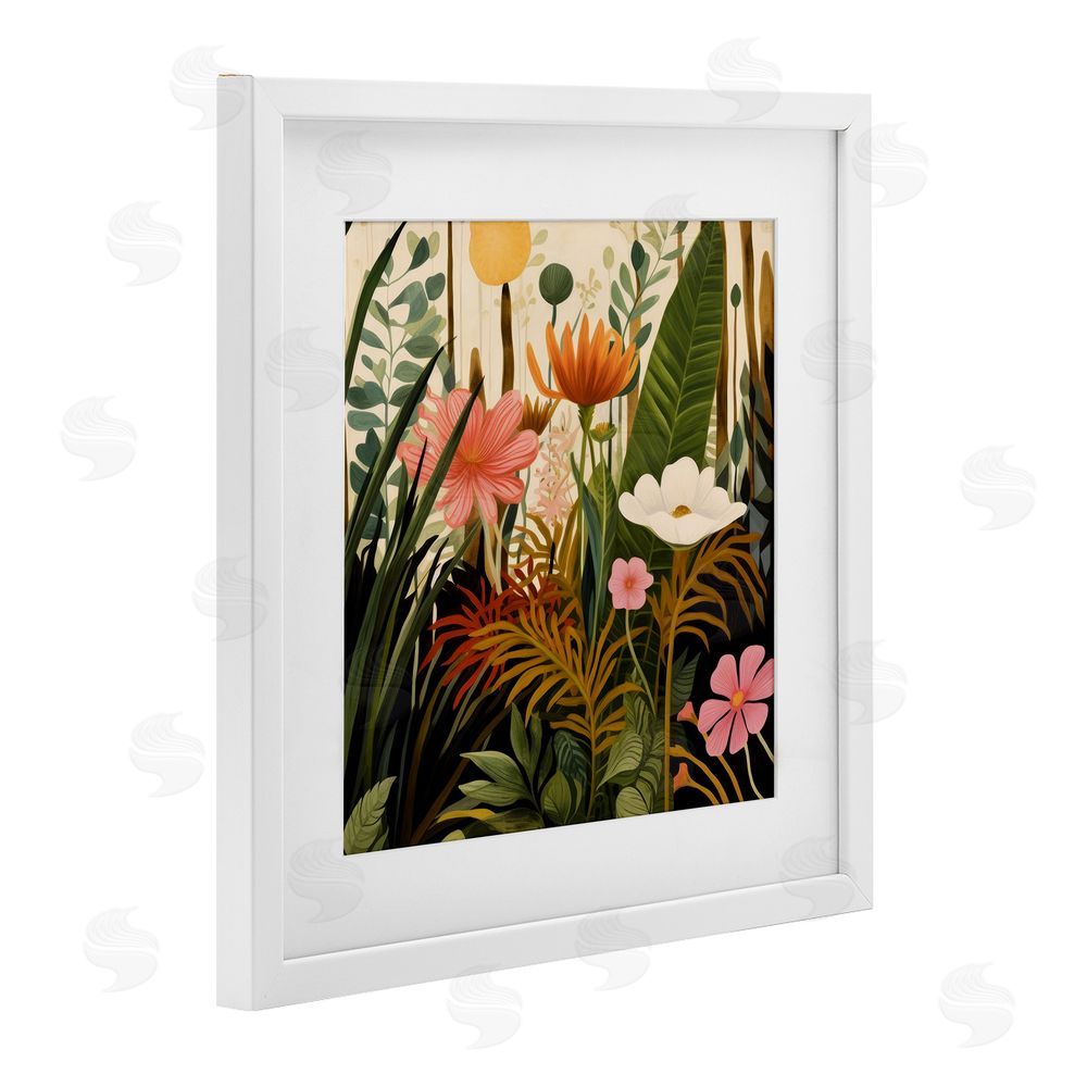 Lazar Studio Botanical Embrace in the Jungle White Framed Print Under Glass with Matting Wall Art