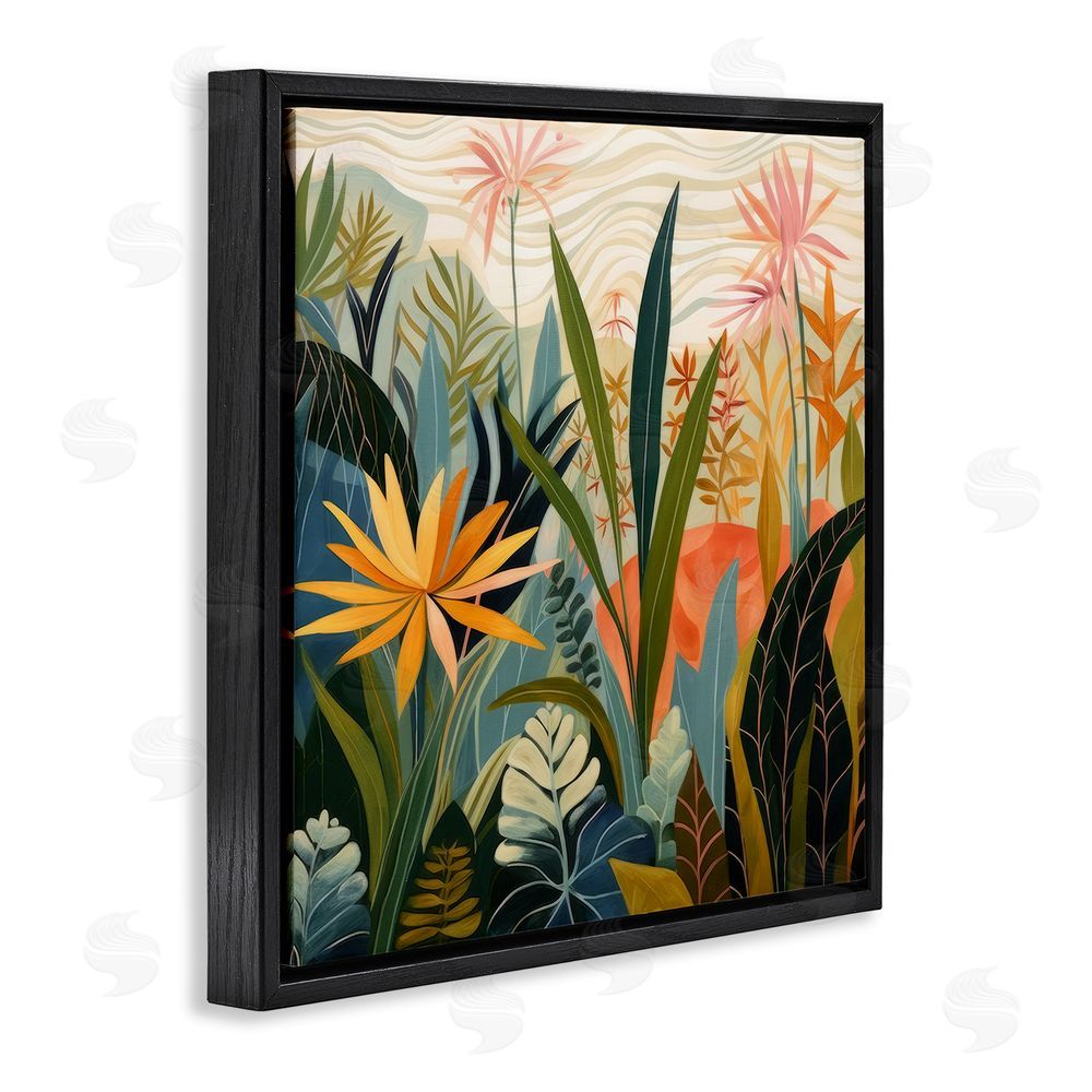 Lazar Studio Tropical Botanical Embrace Black Floating Framed Canvas Wall Art Print