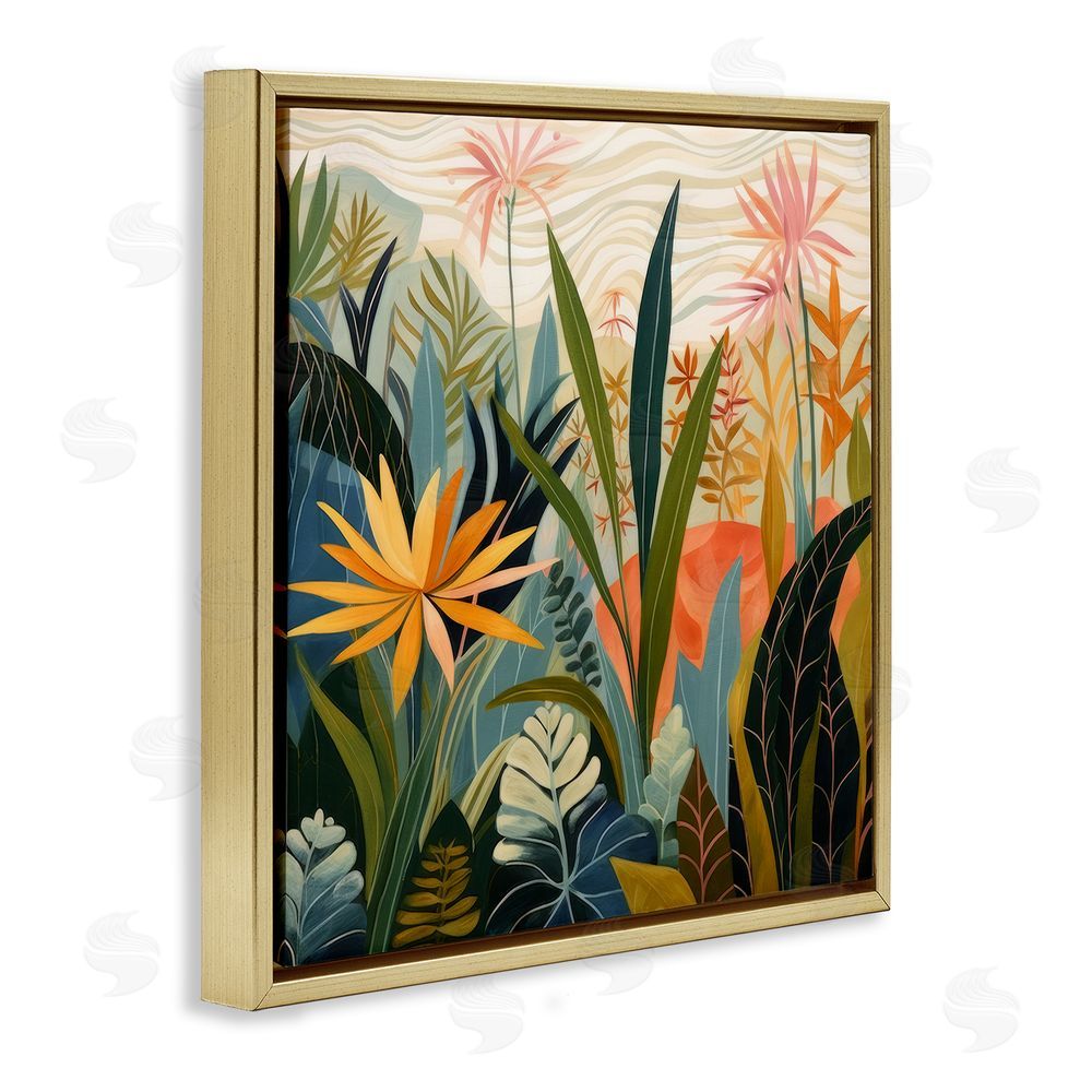 Lazar Studio Tropical Botanical Embrace Gold Floating Framed Canvas Wall Art Print