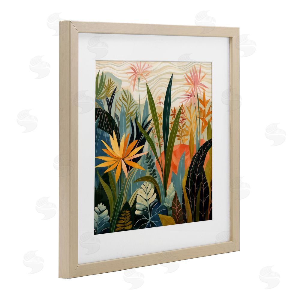 Lazar Studio Tropical Botanical Embrace Brown Framed Print Under Glass with White Mat Wall Art