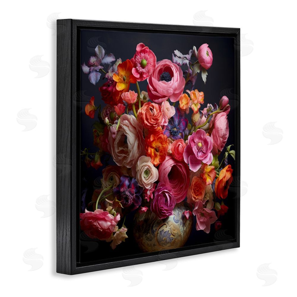 Lazar Studio Harmonious Composition of Florals Black Floating Framed Canvas Wall Art