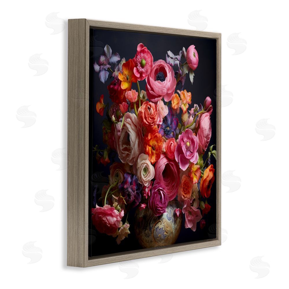 Lazar Studio Harmonious Composition of Florals Brown Floating Framed Canvas Wall Art