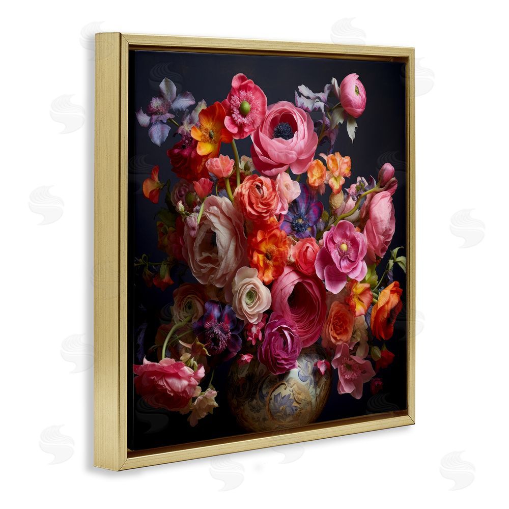 Lazar Studio Harmonious Composition of Florals Gold Floating Framed Canvas Wall Art