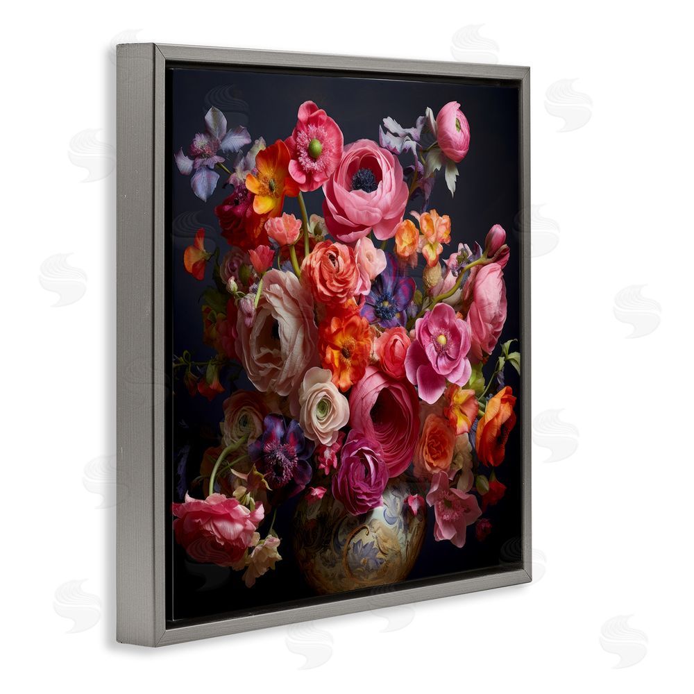 Lazar Studio Harmonious Composition of Florals Gray Floating Framed Canvas Wall Art