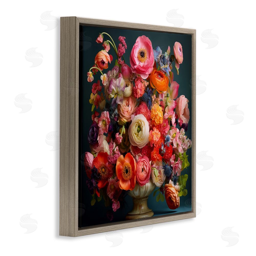 Lazar Studio Harmonious Mixed Peonies Brown Floating Framed Canvas Wall Art