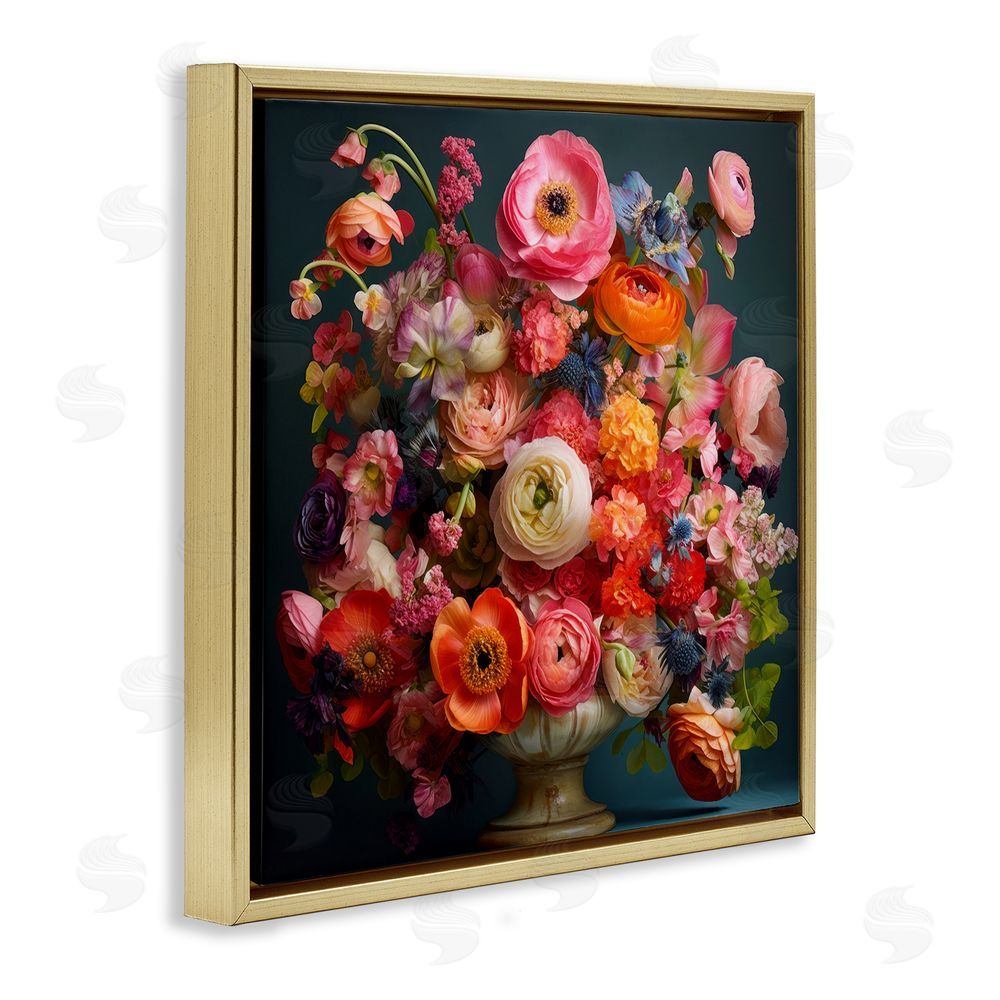 Lazar Studio Harmonious Mixed Peonies Gold Floating Framed Canvas Wall Art