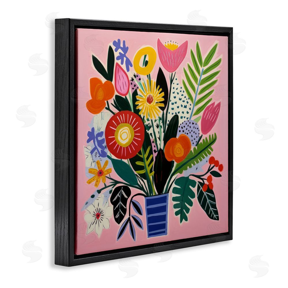 Lazar Studio Floral Flourish Summer Bouquet Black Floating Framed Canvas Wall Art