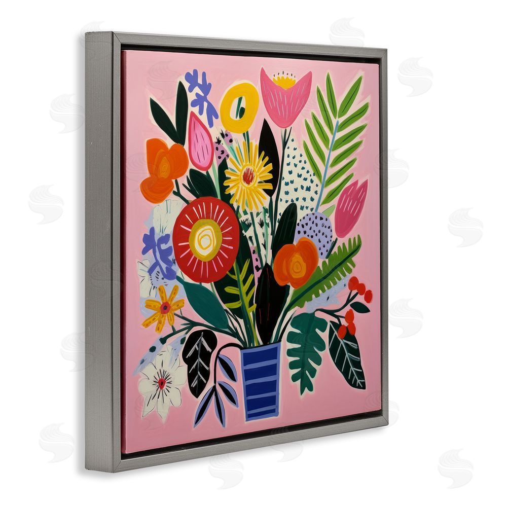 Lazar Studio Floral Flourish Summer Bouquet Gray Floating Framed Canvas Wall Art