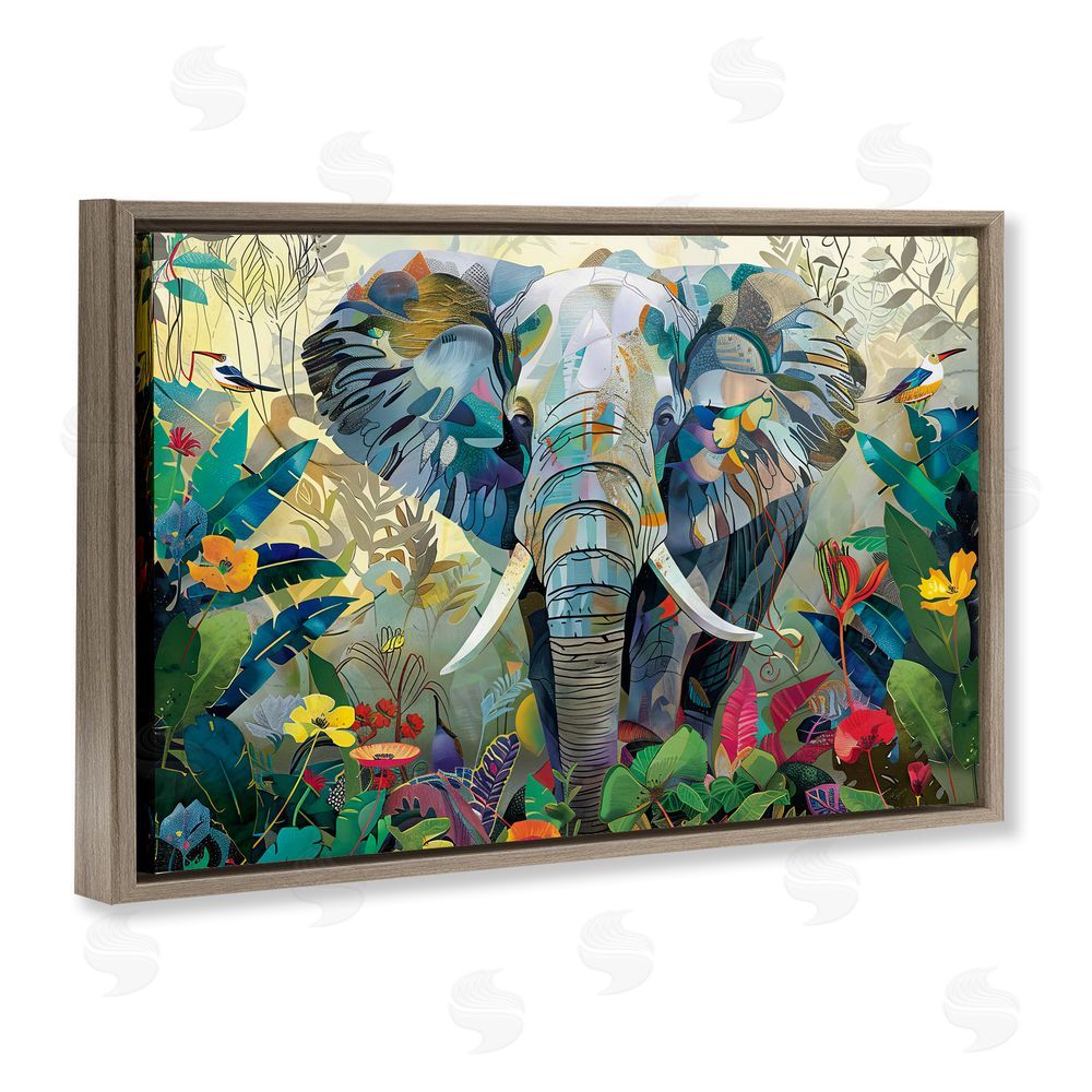 Lazar Studio Elephant's Realm in Tropical Bloom Brown Floating Framed Canvas Wall Art
