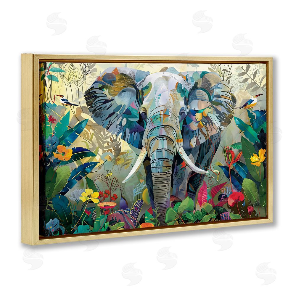 Lazar Studio Elephant's Realm in Tropical Bloom Gold Floating Framed Canvas Wall Art