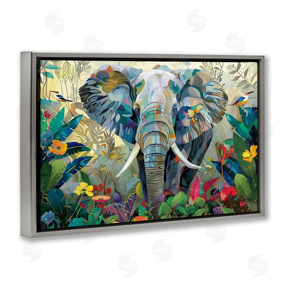Lazar Studio Elephant's Realm in Tropical Bloom Gray Floating Framed Canvas Wall Art