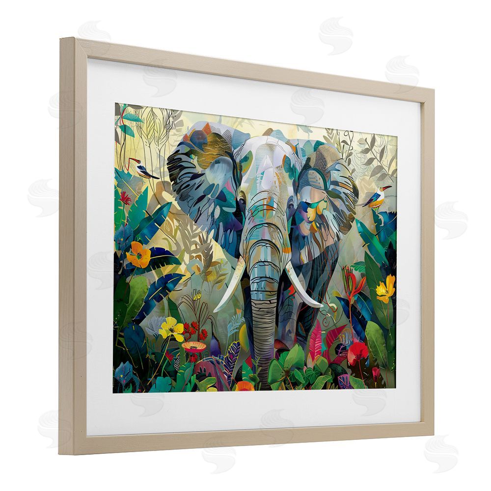 Lazar Studio Elephant's Realm in Tropical Bloom Brown Framed Print Under Glass Wall Art