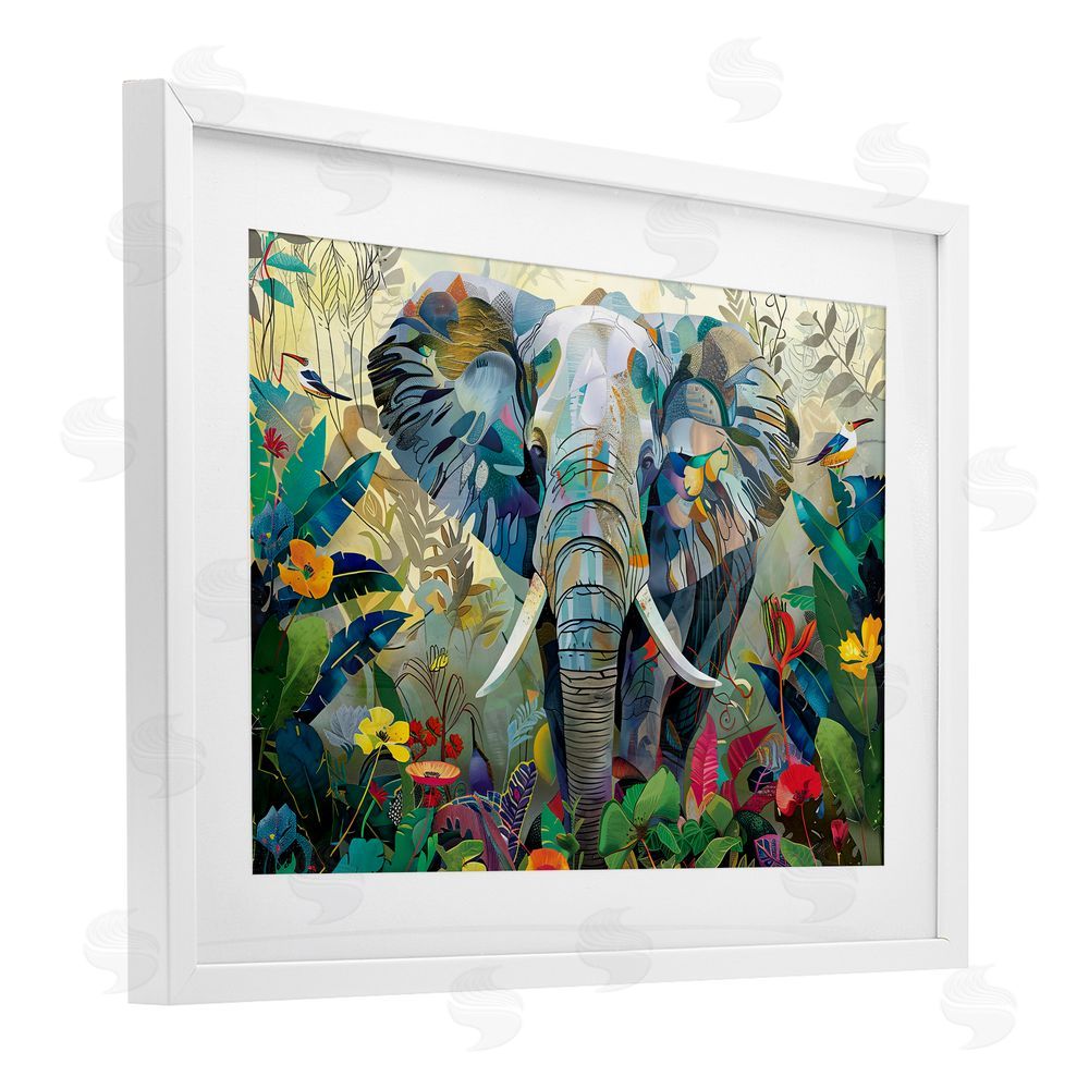 Lazar Studio Elephant's Realm in Tropical Bloom White Framed Print Under Glass Wall Art