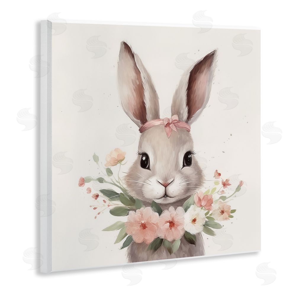 Lazar Studio Charming Bunny in Floral Wreath Wall Plaque Art Print with White Foil Wrap