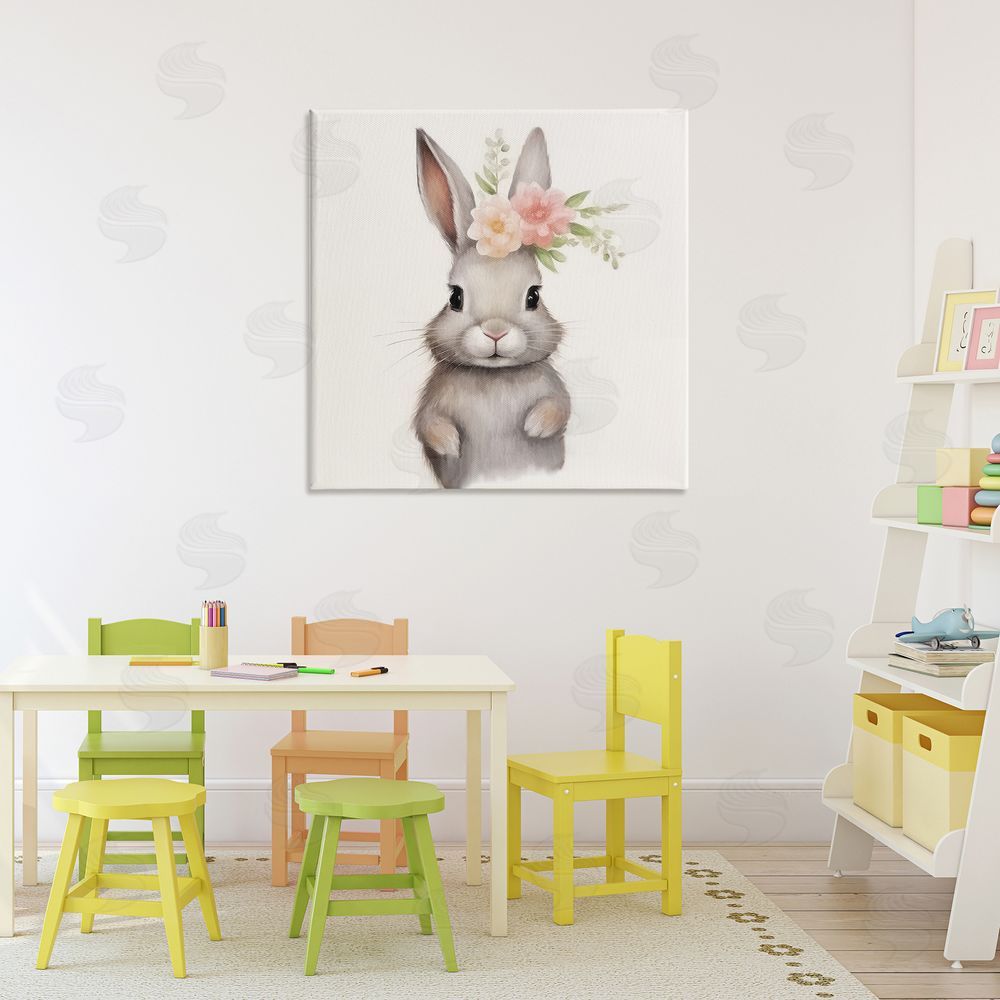 Lazar Studio Sweet Floral Crowned Bunny Stretched Canvas on Wall