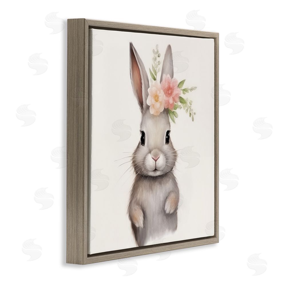 Lazar Studio Sweet Floral Crowned Bunny Brown Floating Framed Canvas Wall Art Print