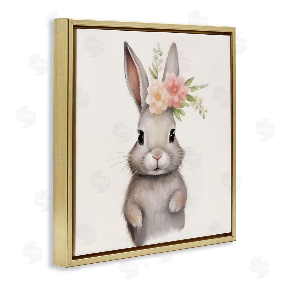 Lazar Studio Sweet Floral Crowned Bunny Gold Floating Framed Canvas Wall Art Print