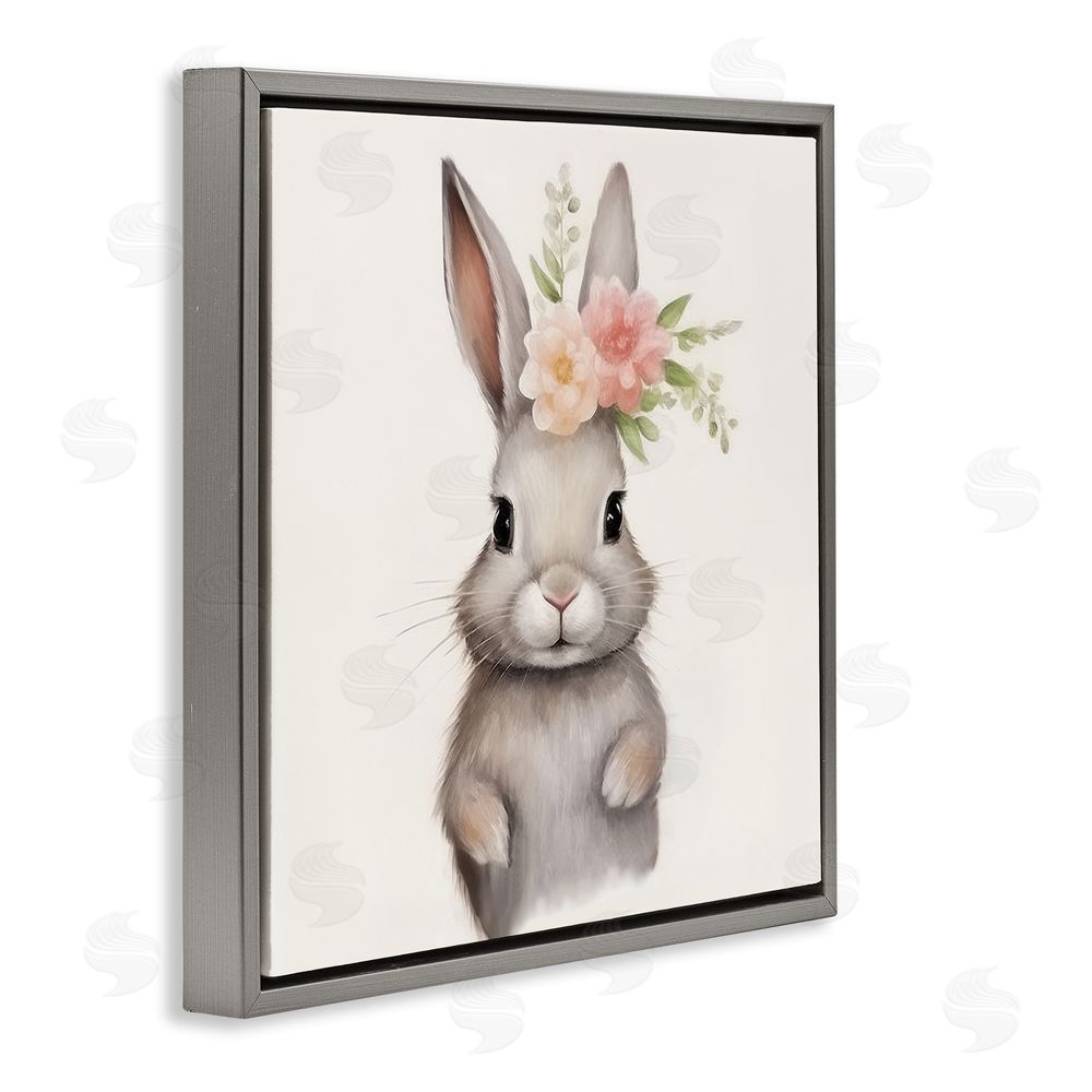 Lazar Studio Sweet Floral Crowned Bunny Gray Floating Framed Canvas Wall Art Print