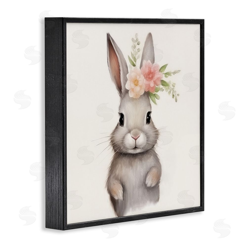 Lazar Studio Sweet Floral Crowned Bunny Black Framed Giclee Wall Art Print