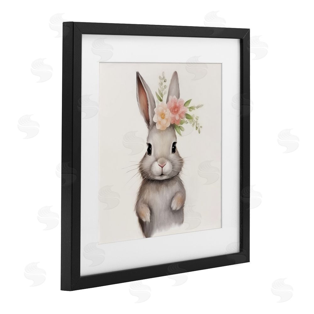 Lazar Studio Sweet Floral Crowned Bunny Black Framed Print Under Glass with White Mat Wall Art