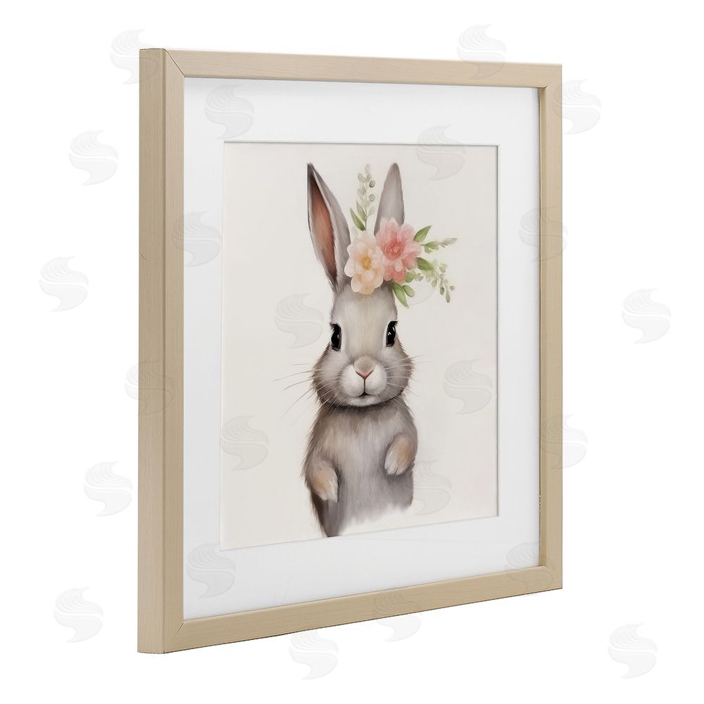 Lazar Studio Sweet Floral Crowned Bunny Brown Framed Print Under Glass with White Mat Wall Art