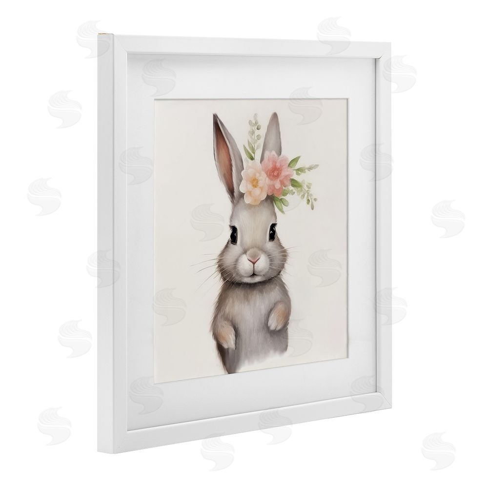 Lazar Studio Sweet Floral Crowned Bunny White Framed Print Under Glass with White Mat Wall Art