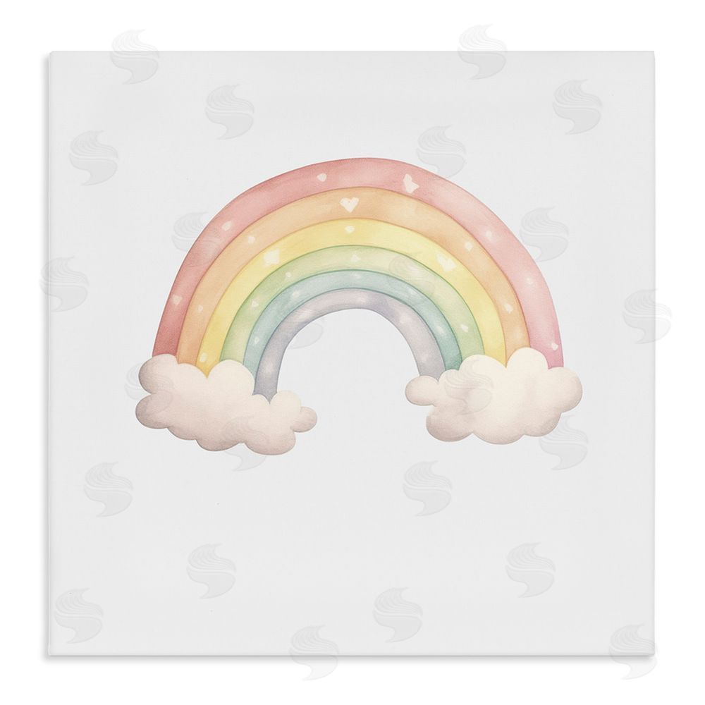 Karen Smith Dreamy Pastel Rainbow with Clouds Stretched Canvas Wall Art