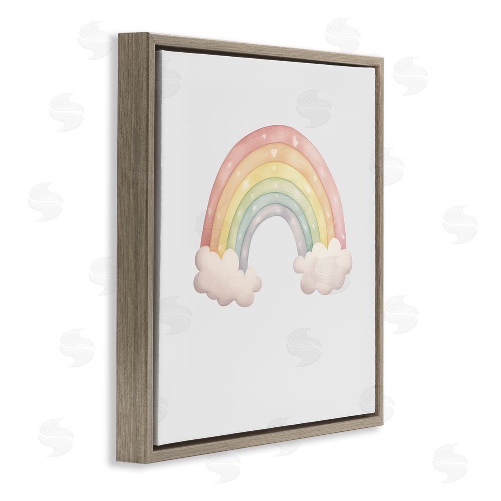 Karen Smith Dreamy Pastel Rainbow with Clouds Brown Floating Frame Canvas Wall Art Print