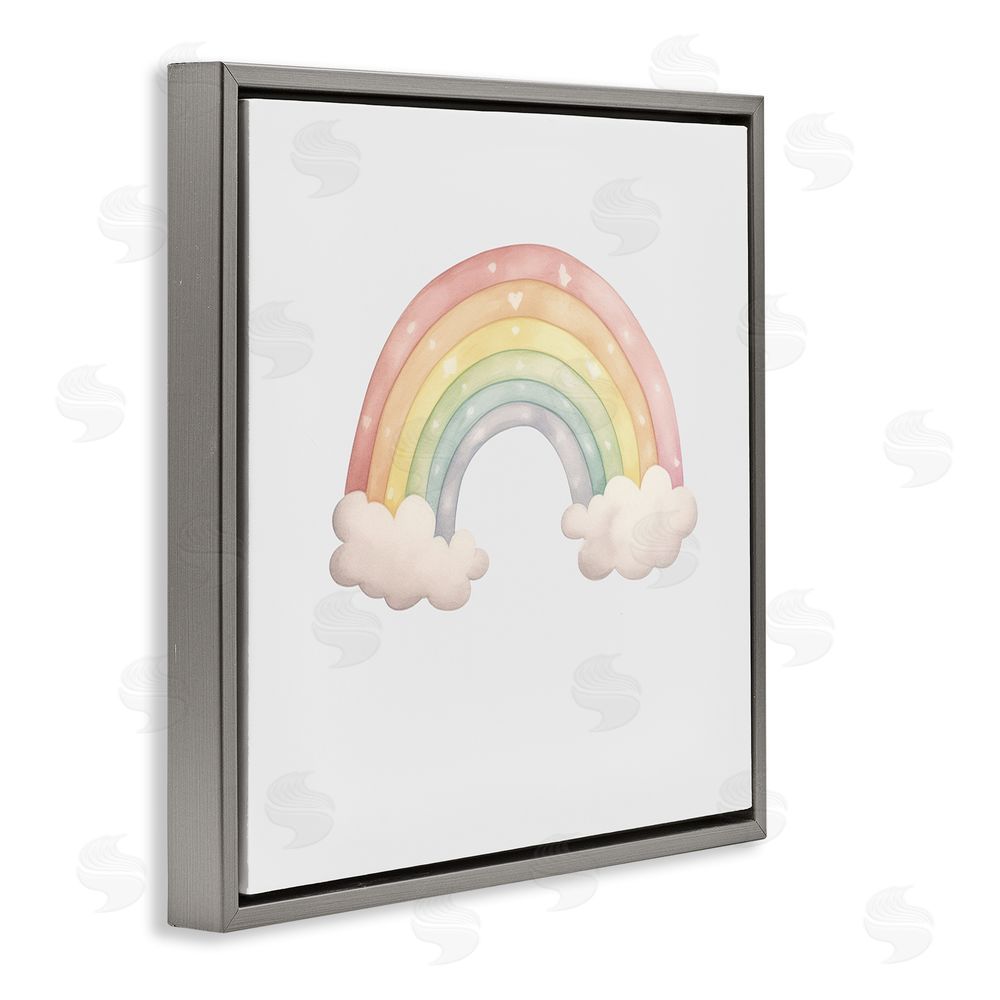 Karen Smith Dreamy Pastel Rainbow with Clouds Gray Floating Frame Canvas Wall Art Print