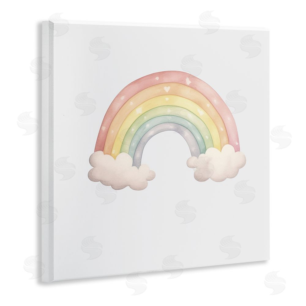 Karen Smith Dreamy Pastel Rainbow with Clouds Wall Plaque with Fixed Lithograph Print