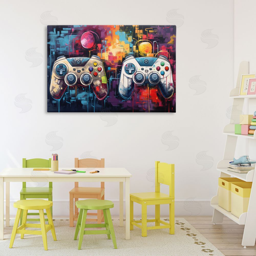 Lazar Studio Double Controller Modern Gamer Stretched Canvas Wall Art in Room