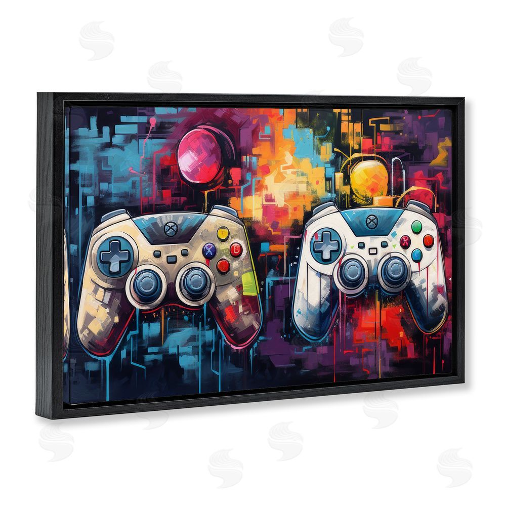 Lazar Studio Double Controller Modern Gamer Black Floating Frame Canvas Wall Art Print