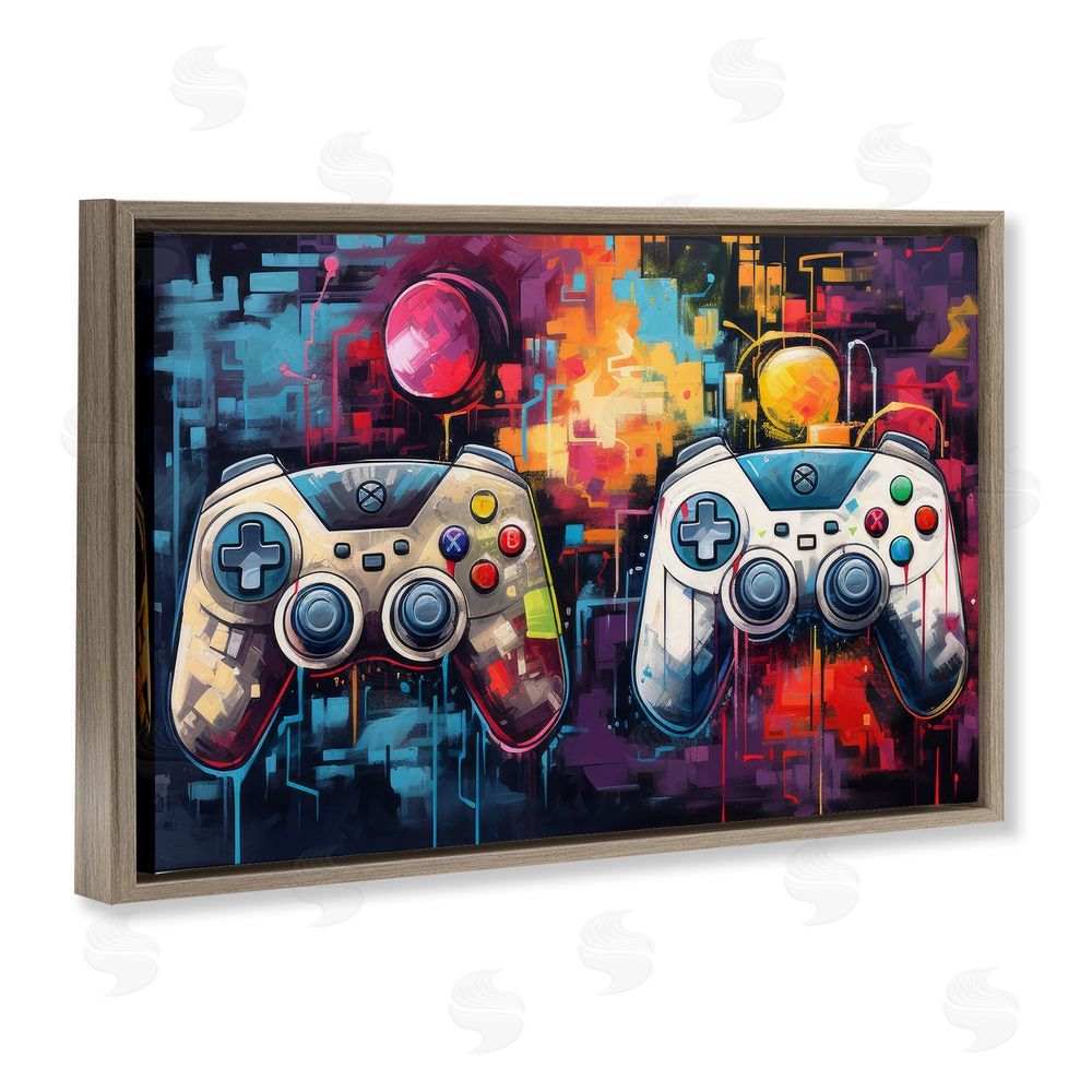 Lazar Studio Double Controller Modern Gamer Brown Floating Frame Canvas Wall Art Print