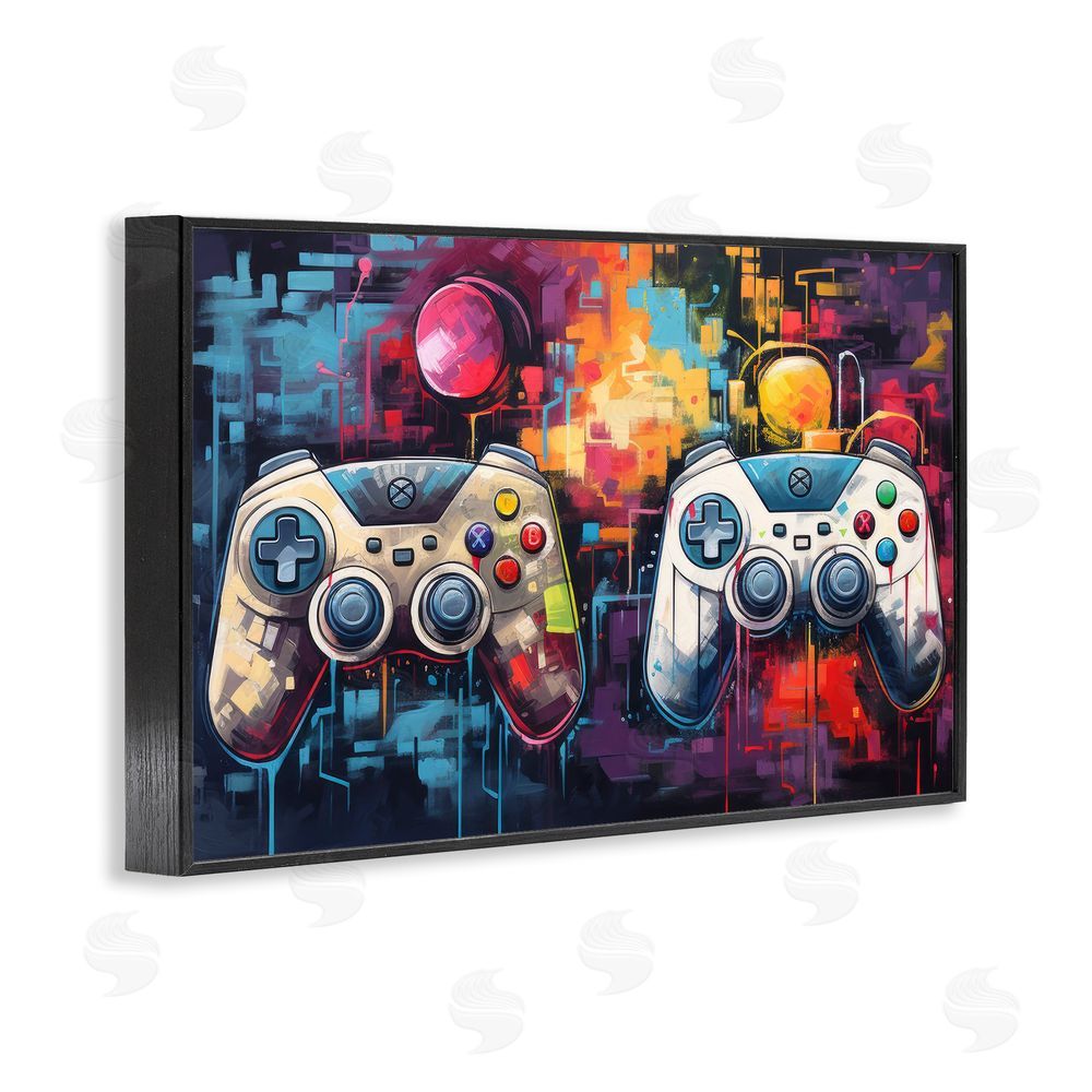 Lazar Studio Double Controller Modern Gamer Black Framed Giclee Wall Art Print
