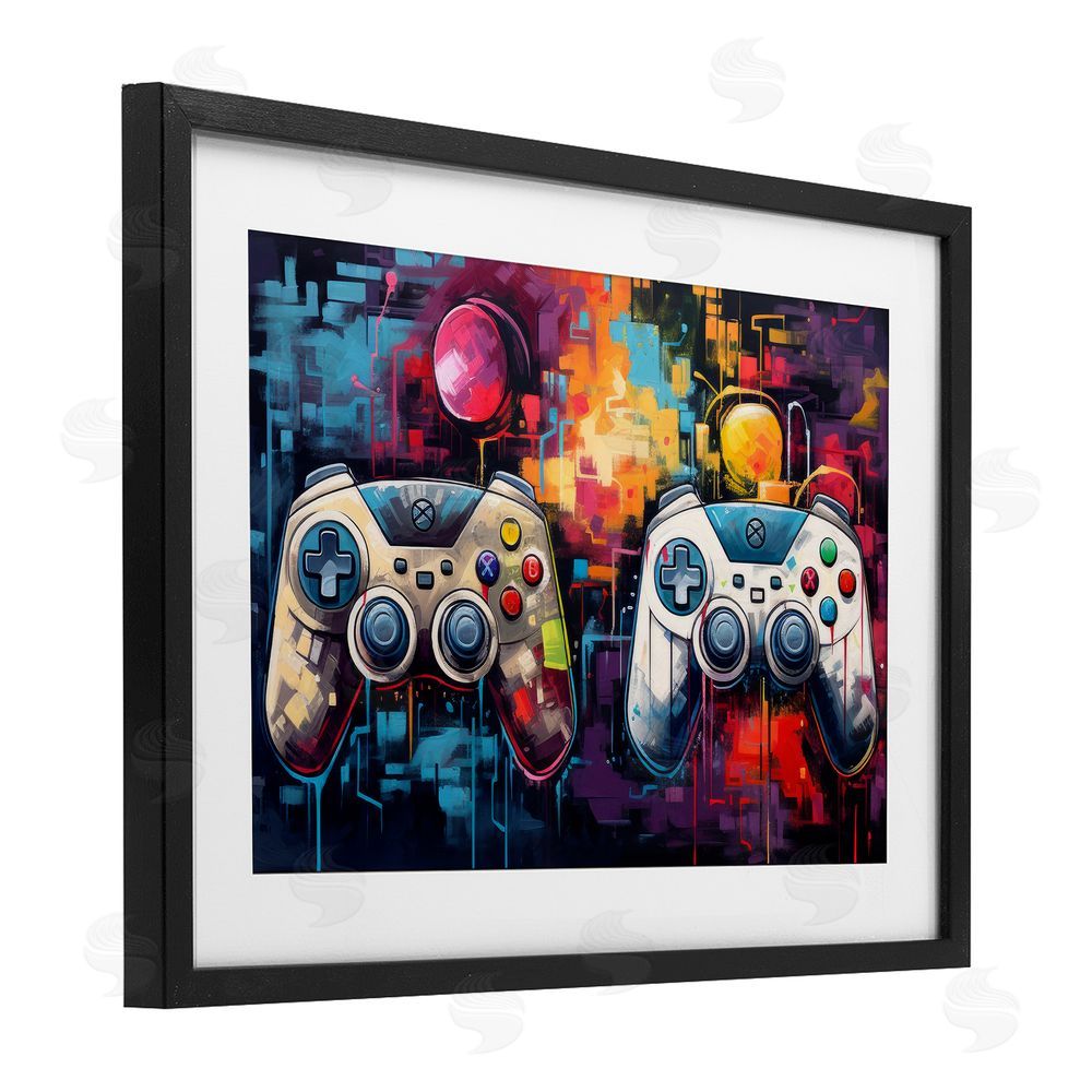Lazar Studio Double Controller Modern Gamer Black Framed Print Under Glass Wall Art