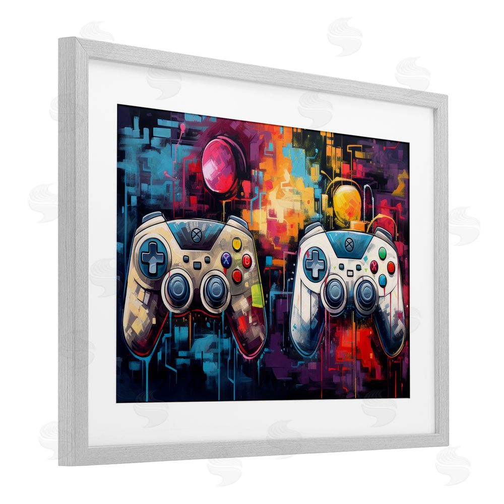 Lazar Studio Double Controller Modern Gamer Gray Framed Print Under Glass Wall Art