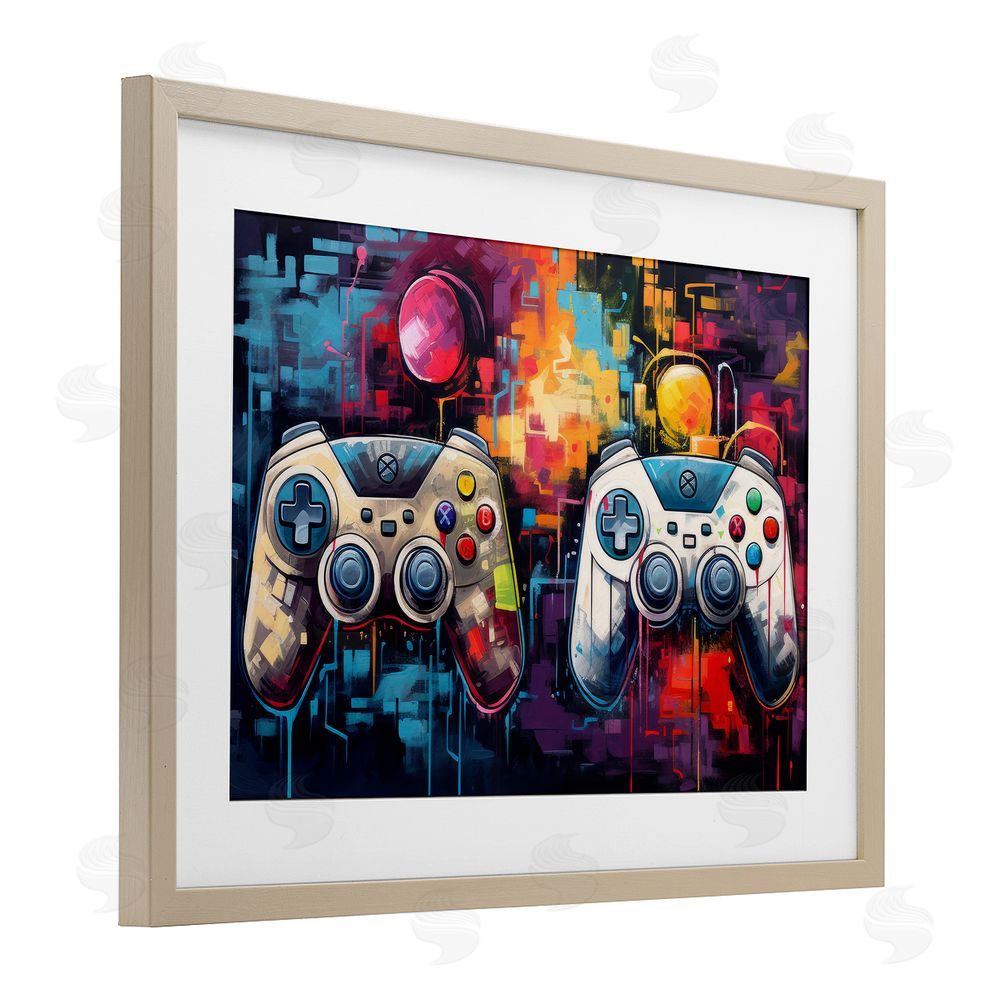 Lazar Studio Double Controller Modern Gamer Brown Framed Print Under Glass Wall Art
