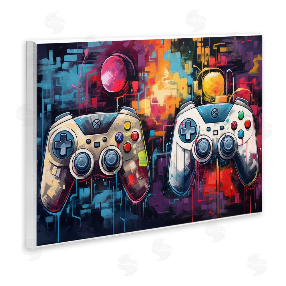 Lazar Studio Double Controller Modern Gamer Wall Plaque with Fixed Lithograph Print