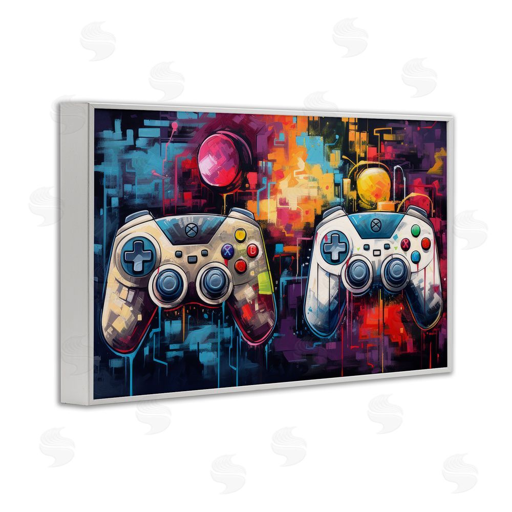 Lazar Studio Double Controller Modern Gamer White Framed Giclee Wall Art Print