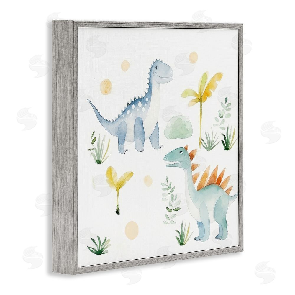 Lazar Studio Dino Wonderland Friends Gray Framed Giclee Wall Art Print