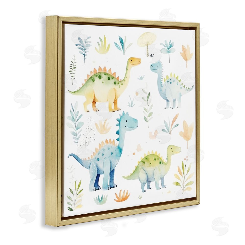 Lazar Studio Different Dinosaur Wonders Gold Floating Frame Canvas Wall Art Print