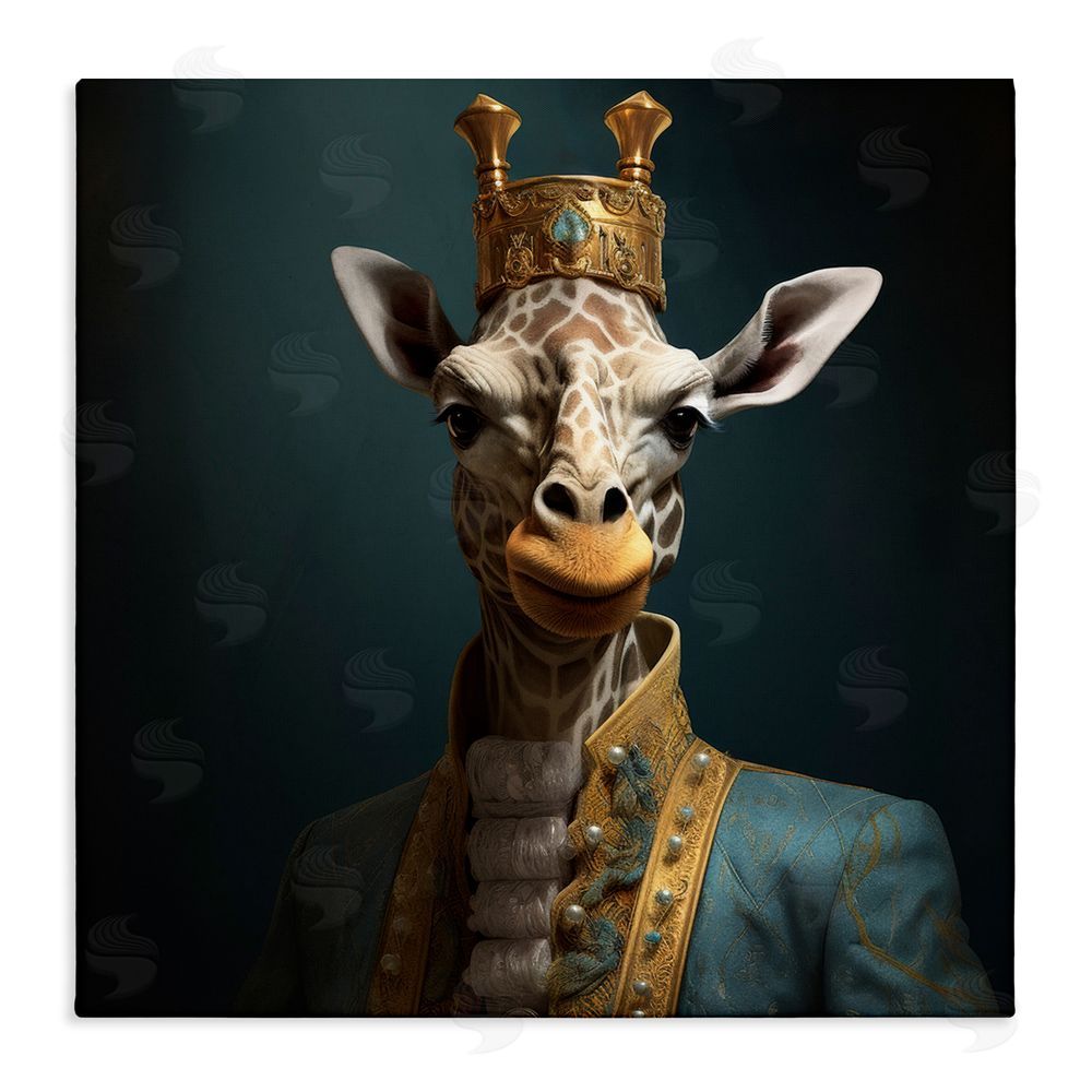 Lazar Studio Giraffe Gaze in Regal Crown Stretched Canvas Wall Art