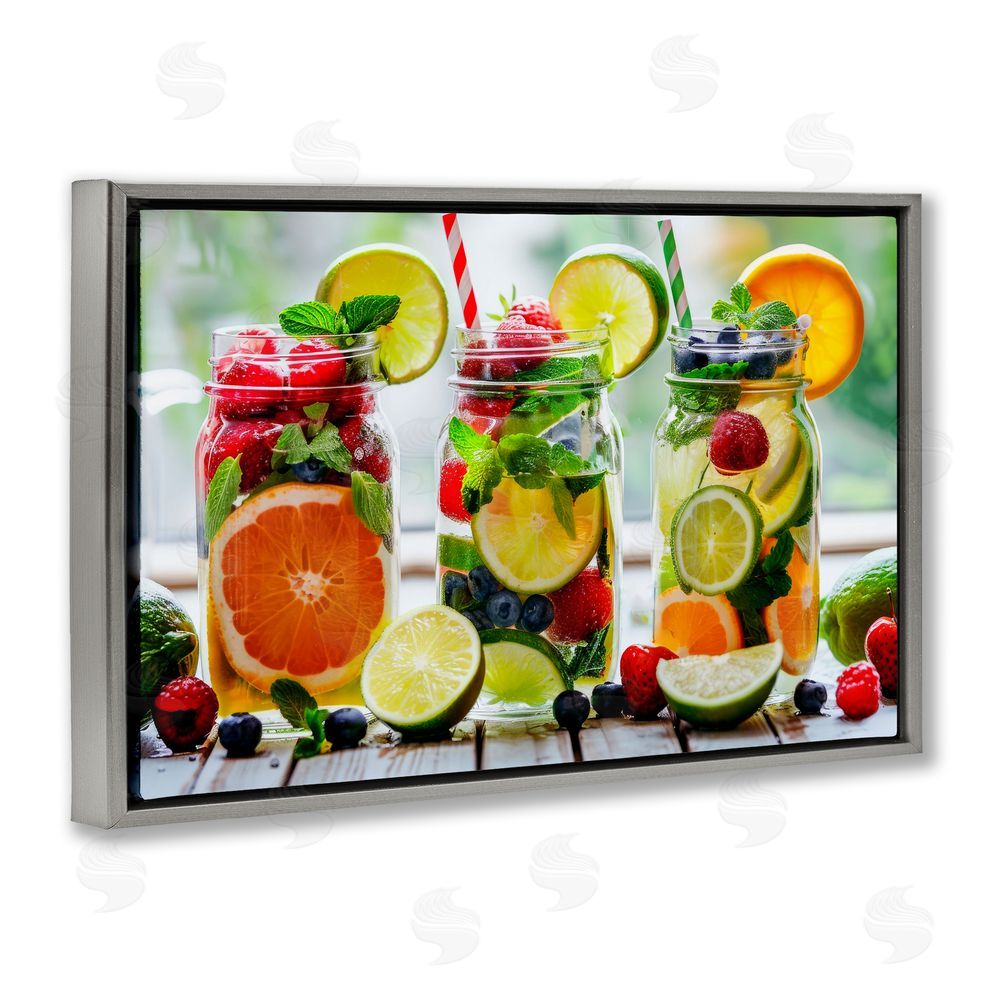Lazar Studio Vibrant Citrus & Berry Infusion Gray Floating Framed Canvas Wall Art Print
