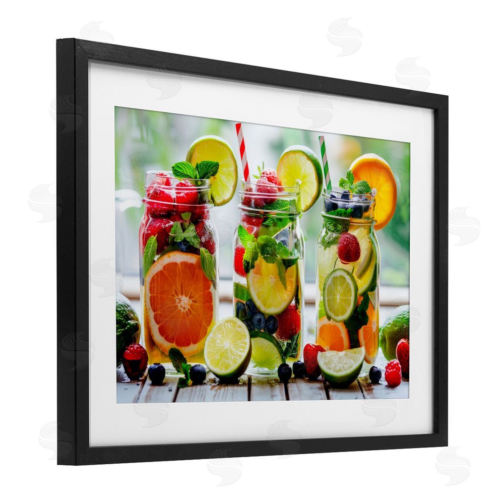 Lazar Studio Vibrant Citrus & Berry Infusion Black Framed Print Under Glass with White Mat Wall Art