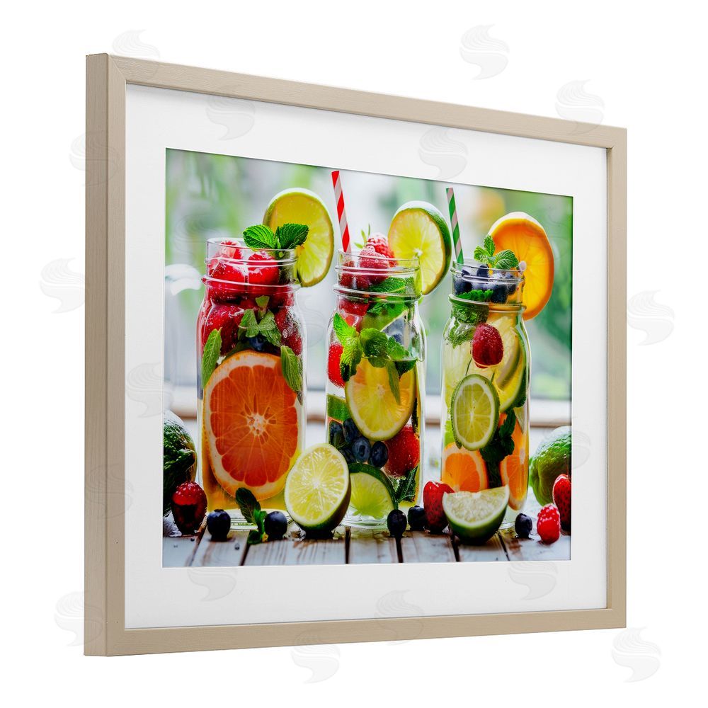 Lazar Studio Vibrant Citrus & Berry Infusion Brown Framed Print Under Glass with White Mat Wall Art
