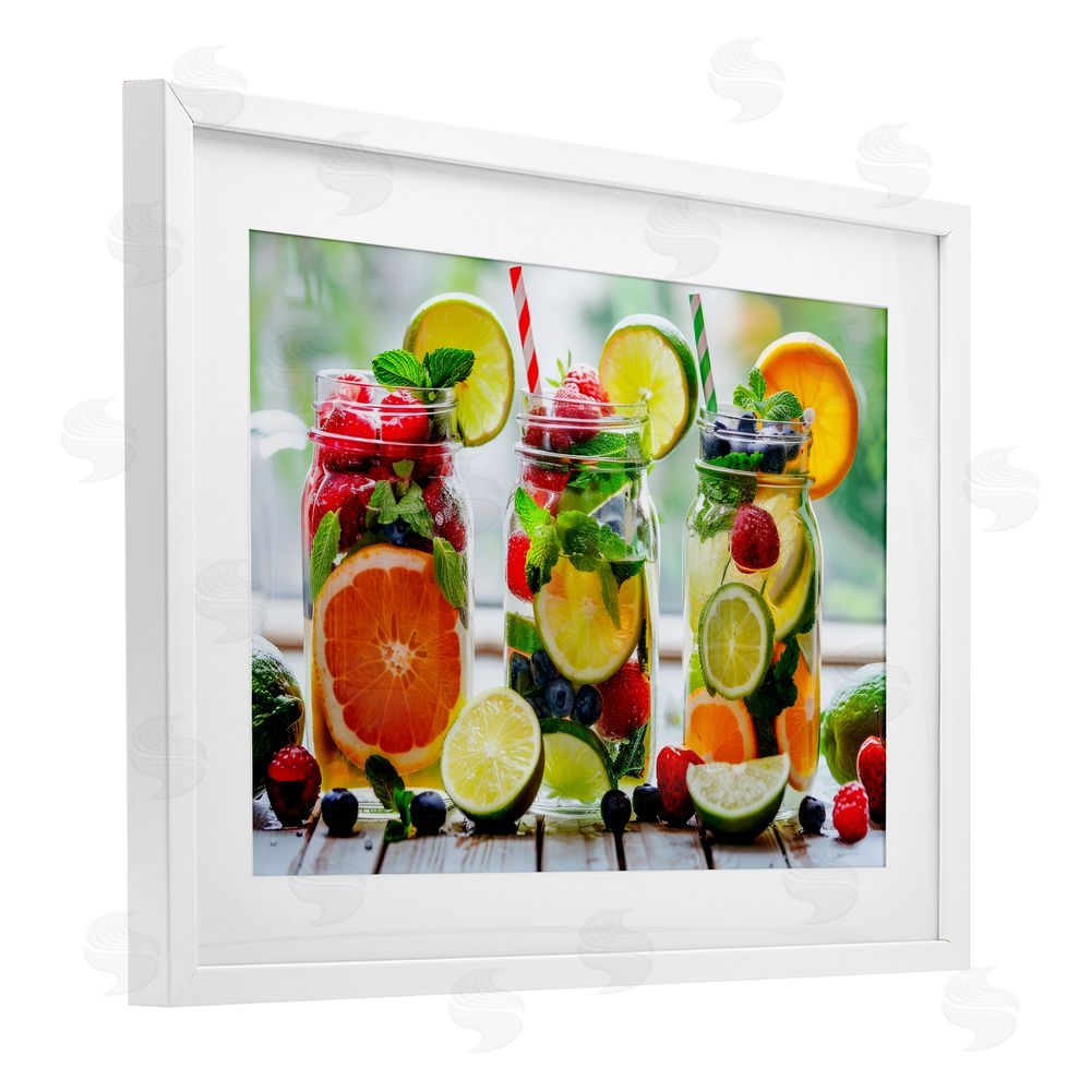 Lazar Studio Vibrant Citrus & Berry Infusion White Framed Print Under Glass with White Mat Wall Art