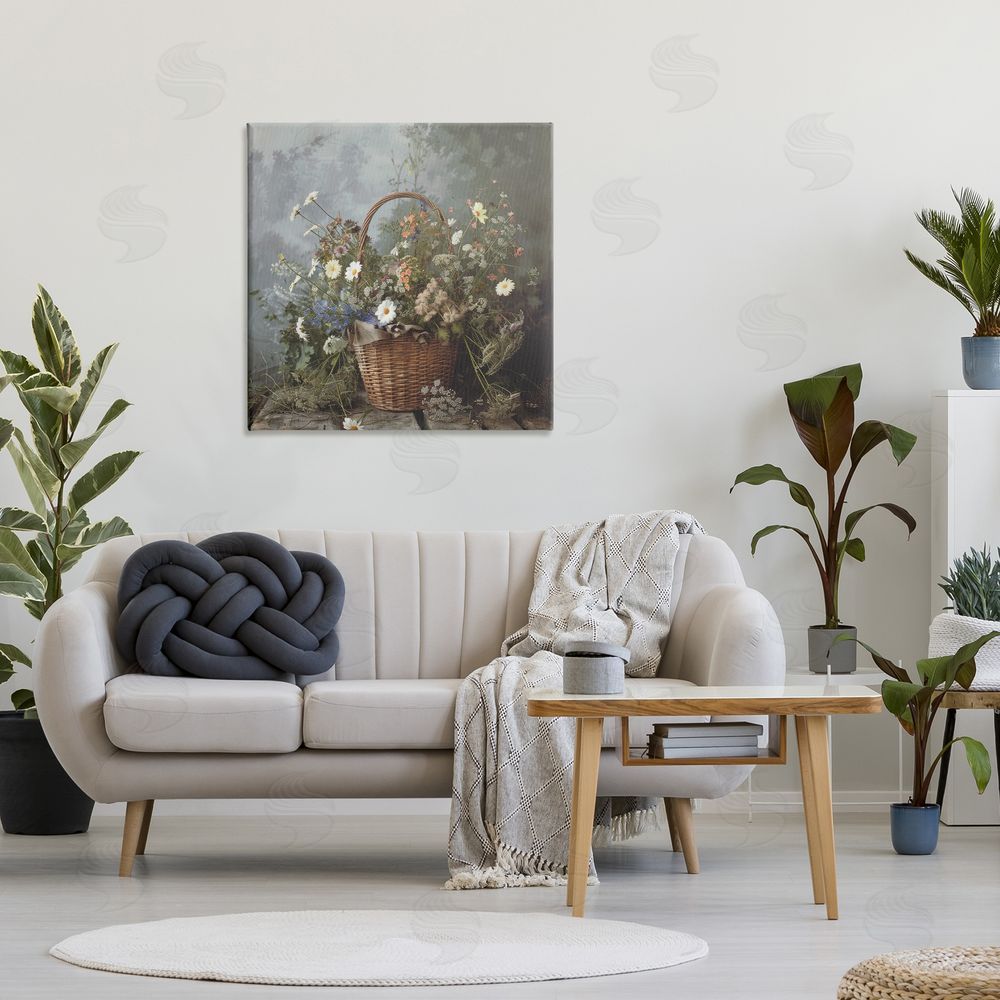 Lazar Studio Floral Basket Still Life Stretched Canvas Wall Art in Room