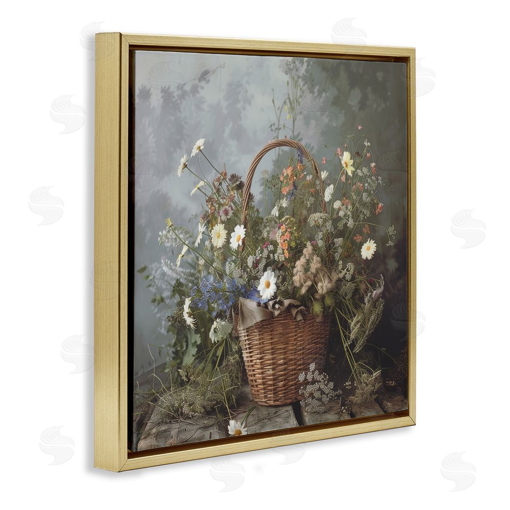 Lazar Studio Floral Basket Still Life Gold Floating Framed Canvas Wall Art